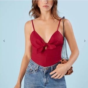Red Reformation Linen Strawberry Tie Tank Top